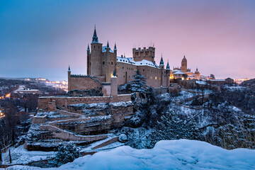 Alcazar of Segovia illuminated in winter, Spain © Daniel