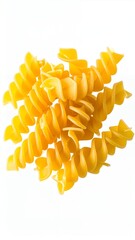 Pile of Uncooked Fusilli Pasta Twists on a White Background.