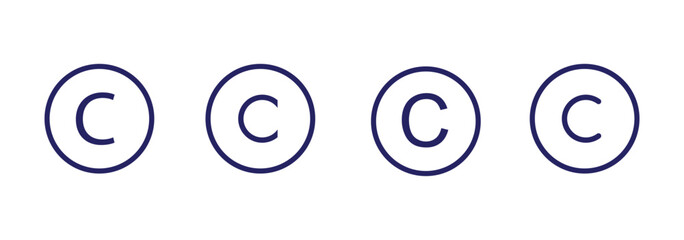 copyright symbol icon set, minimal circular copyright sign illustration, intellectual property protection concept, isolated vector design for legal and branding use