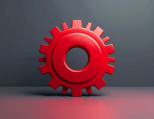 Red Gear on Dark Background - A Symbol of Mechanics and Industrial Processes.