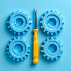 Screwdriver and Gears - Essential Tools for Mechanical Assembly and Repair.