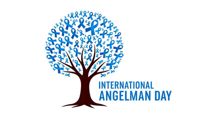 Obraz premium International Angelman Day Concept. Blue ribbon tree symbol for Angelman Syndrome awareness, advocacy, and support. Vector illustration on a clean white background.