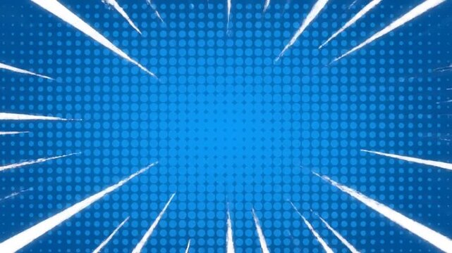 Comic book style background animation with halftone dots and radial speed lines, blue color effect