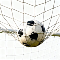 Naklejka premium Soccer Ball in Goal Net During Match