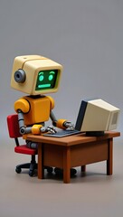 cute retro robot as AI chatbot typing on computer - generative AI 