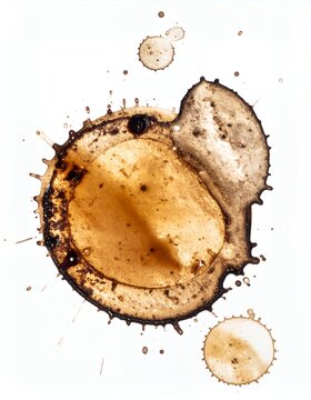 Abstract Coffee Stain Art - Circular Brown Mark on White.