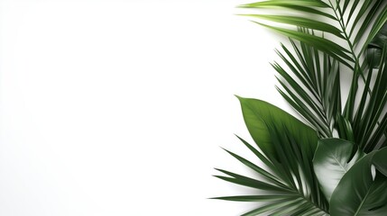 Fototapeta premium Minimal Tropical Palm Leaves Border on White Background