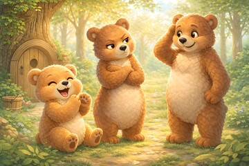 momma bear is angry at daddy bear daddy bear is scared of momma bear and baby bear is laughing at daddy bear family emotions connect  