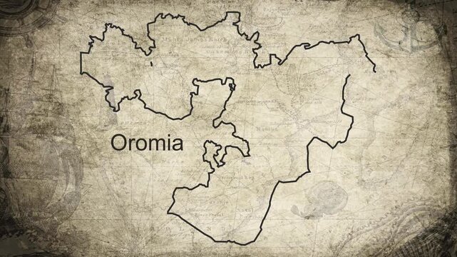 Oromia map drawn on a cartography background sheet of paper