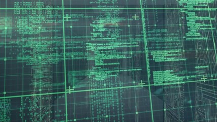 Animation of data processing and microprocessor connections against computer server room - Powered by Adobe