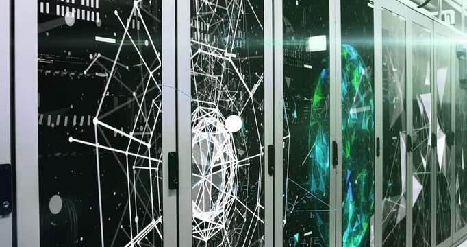 Animation of snow falling over christmas tree and greetings in winter scenery seen through window