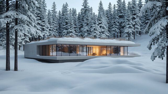  snow-covered alpine forest setting