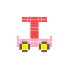 Obraz premium A flat pixel design made of geometric square color blocks on a clean icon layout. Pixel art cart and letter T