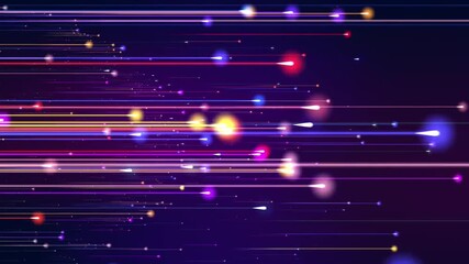 Abstract colorful light trails and particles moving fast horizontally, futuristic high speed data transfer and 5G network concept - Powered by Adobe
