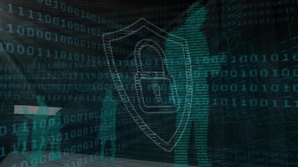 Animation of metaverse city and rotating over data processing sky - Powered by Adobe