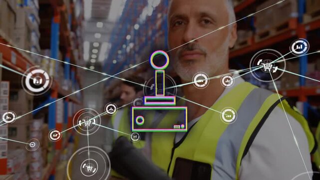 The worker is scanning boxes in a warehouse - Powered by Adobe