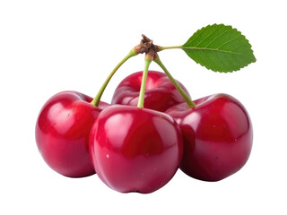 Obraz premium A bunch of juicy cherries with a single leaf on top, perfect for decoration or food photography