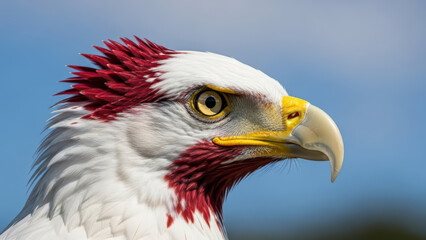 Obraz premium Close-up of a majestic bird with striking red crests