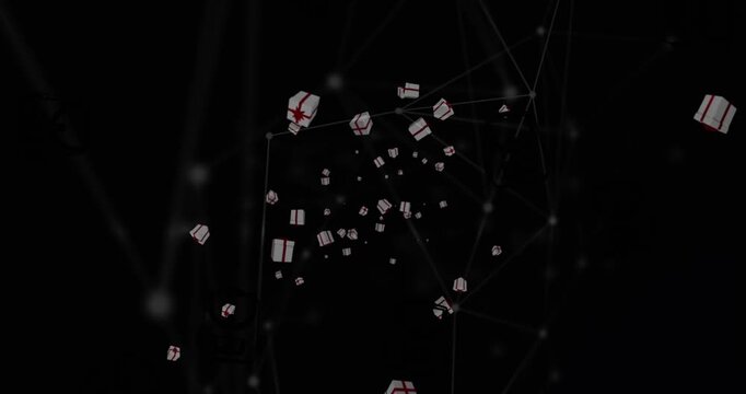 This video is a digital animation of multiple school bag icons falling against a white background