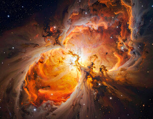 Massive Golden and Orange Cosmic Nebula Dust Cloud Background