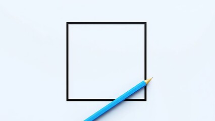 A bright blue pencil poised to mark a square outline on a white surface, representing decision making and planning.