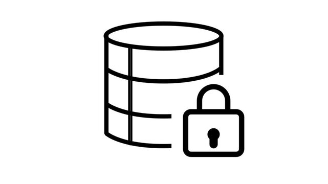 Secure Database line animation. Secure database icon with padlock for encrypted data storage and protected server information management systems.