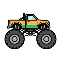 Obraz premium Yellow and Green Monster Truck with Oversized Tires