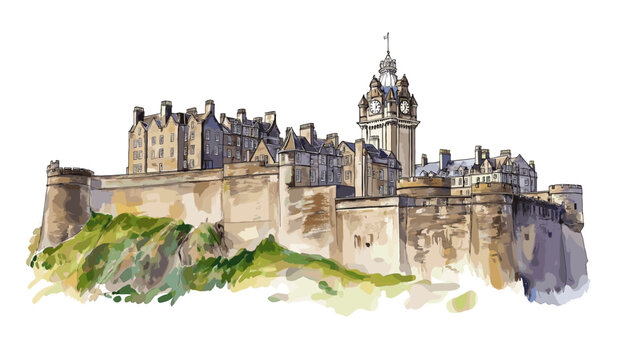 Edinburgh Castle. Edinburgh Castle watercolor vector illustration