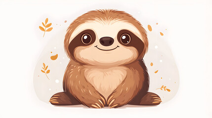 Obraz premium Cute cartoon baby sloth sitting smiling