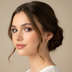 Fototapeta premium elegant studio portrait of young woman with soft makeup and classic updo
