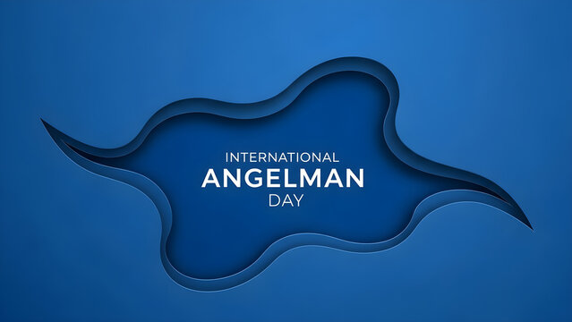 International Angelman Day. Medical awareness banner for Angelman syndrome. Blue paper cut style design with typography. Health support and rare disease concept.