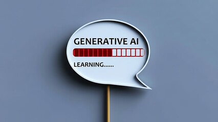 Generative AI learning progress bar inside a white speech bubble on a muted gray background, representing artificial intelligence development.