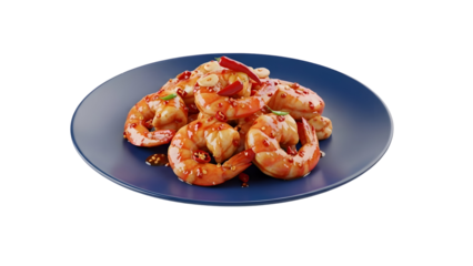 Delicious Shrimp Dish on Blue Plate with Sauce transparent background