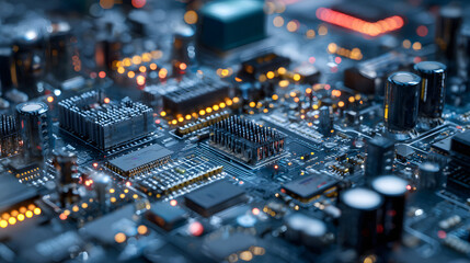 Advanced Circuit Board with Glowing Processor