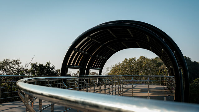 Curved Roof Skywalk Footbridge Scenic Viewpoint at Khao Sakae Krang, Uthai Thani, Thailand