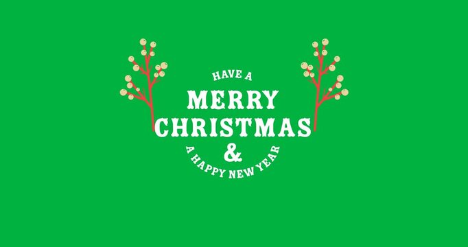Digital animation of merry christmas and happy new year text banner against black background