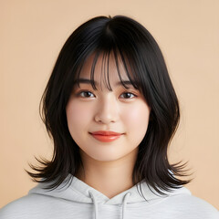 portrait close-up face of asian teenage girl with natural smile and casual style