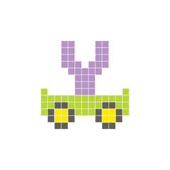 Fototapeta premium A flat pixel design made of geometric square color blocks on a clean icon layout. Pixel art cart and letter Y