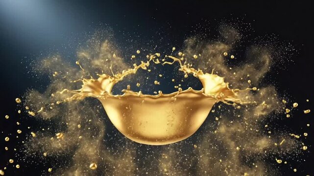 Golden liquid crown splash against dark background