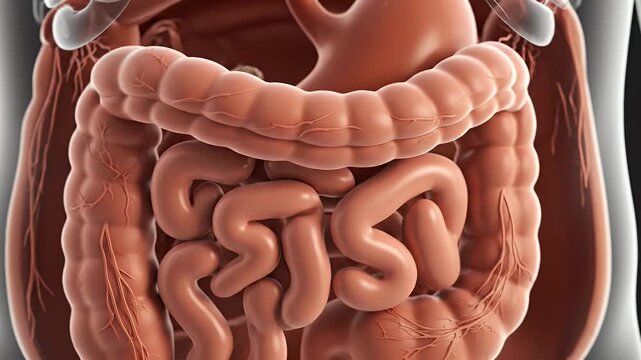 Detailed Anatomical Illustration of the Human Digestive System Featuring Intestines Stomach and Colon Anatomy for