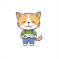 Obraz premium A cartoon cat holding a video game controller.
