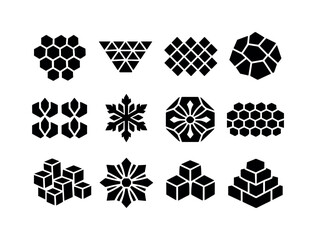 Geometric Ice Icons. Geometric Ice Patterns. Filled icon set of Geometric Ice Patterns: hexagon frost grid,