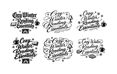 Winter Calligraphy Patterns. Cozy Winter Reading Essentials. Create a calligraphy lettering illustration of