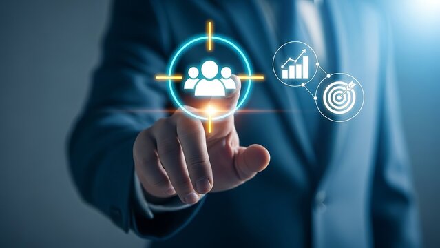 Businessman interacting with digital interface for team management and strategy - Powered by Adobe