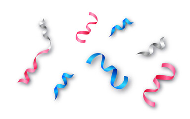 Multicolor Ribbon Confetti on White Background, Colorful Curly Ribbon Confetti Celebration, Bright Party Ribbon Confetti Scatter