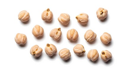 A collection of chickpeas arranged on a white background