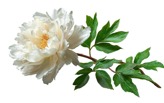 Minimalist peony sprig with foliage arranged for elegant botanical photography in bright lighting isolated on transparent background PNG