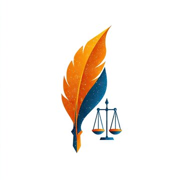 Abstract feather and scales of justice logo representing law and legal services