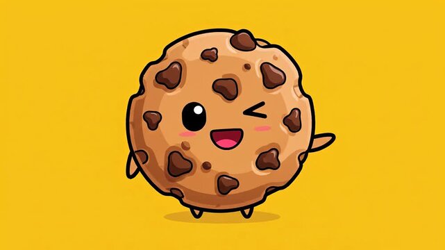 Cute Winking Chocolate Chip Cookie Cartoon Character Animation.