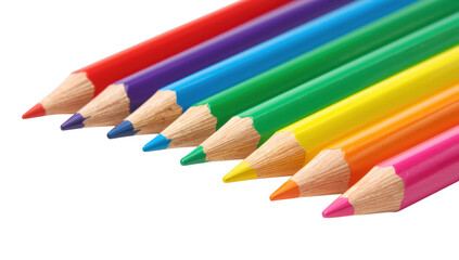 Fototapeta premium Colored pencils in rainbow colors isolated on a transparent background supplies tools colorful